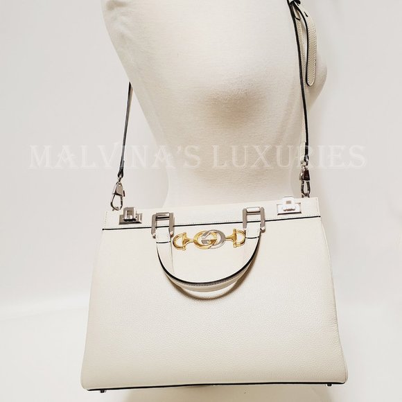 GUCCI BAG 564714 ZUMI MEDIUM GRAINY WHITE LEATHER TOP HANDLE INTERLOCKING G LOGO - Picture 9 of 16